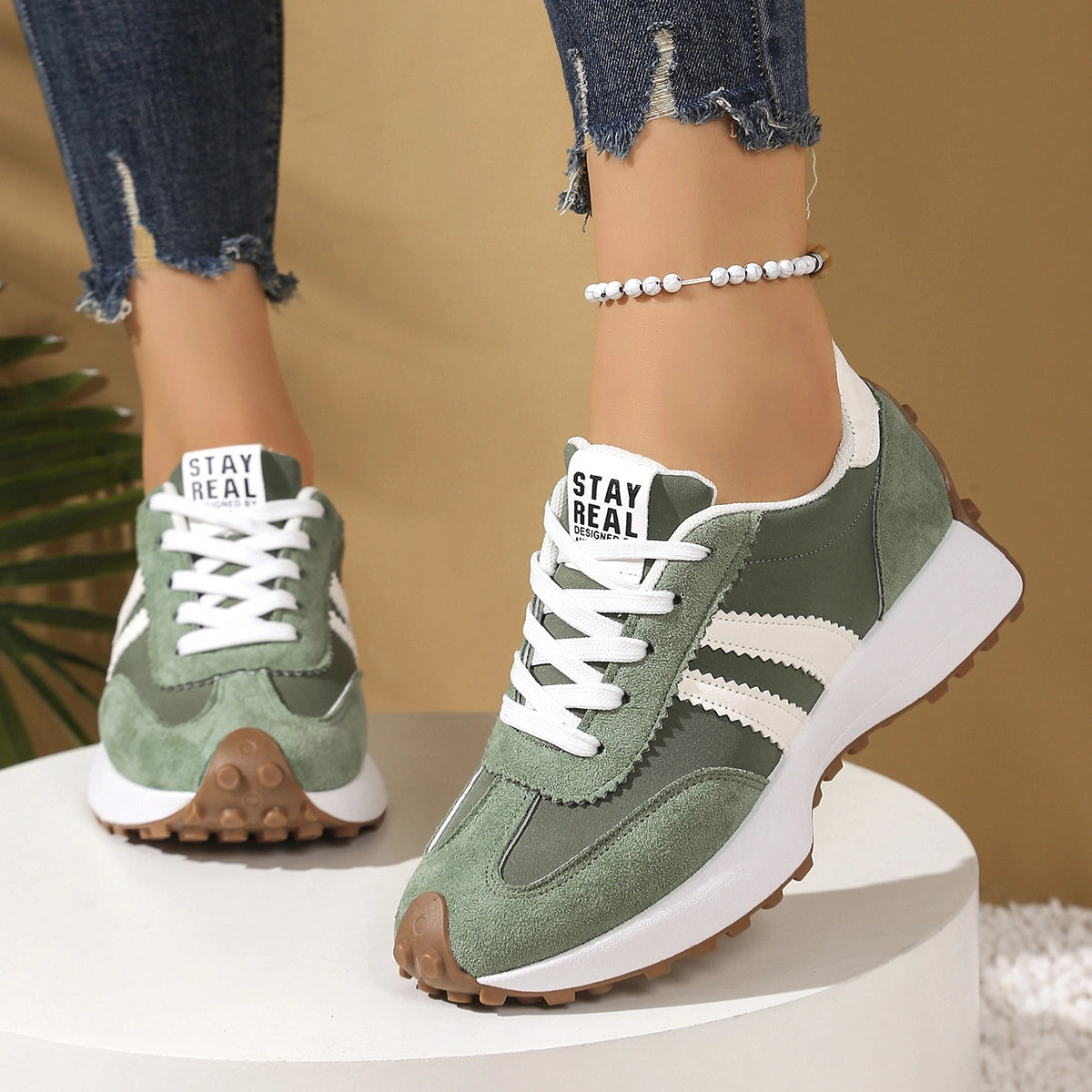 Stay Real Retro Platform Sneakers – Comfy Suede Chunky Sole Casual Shoes