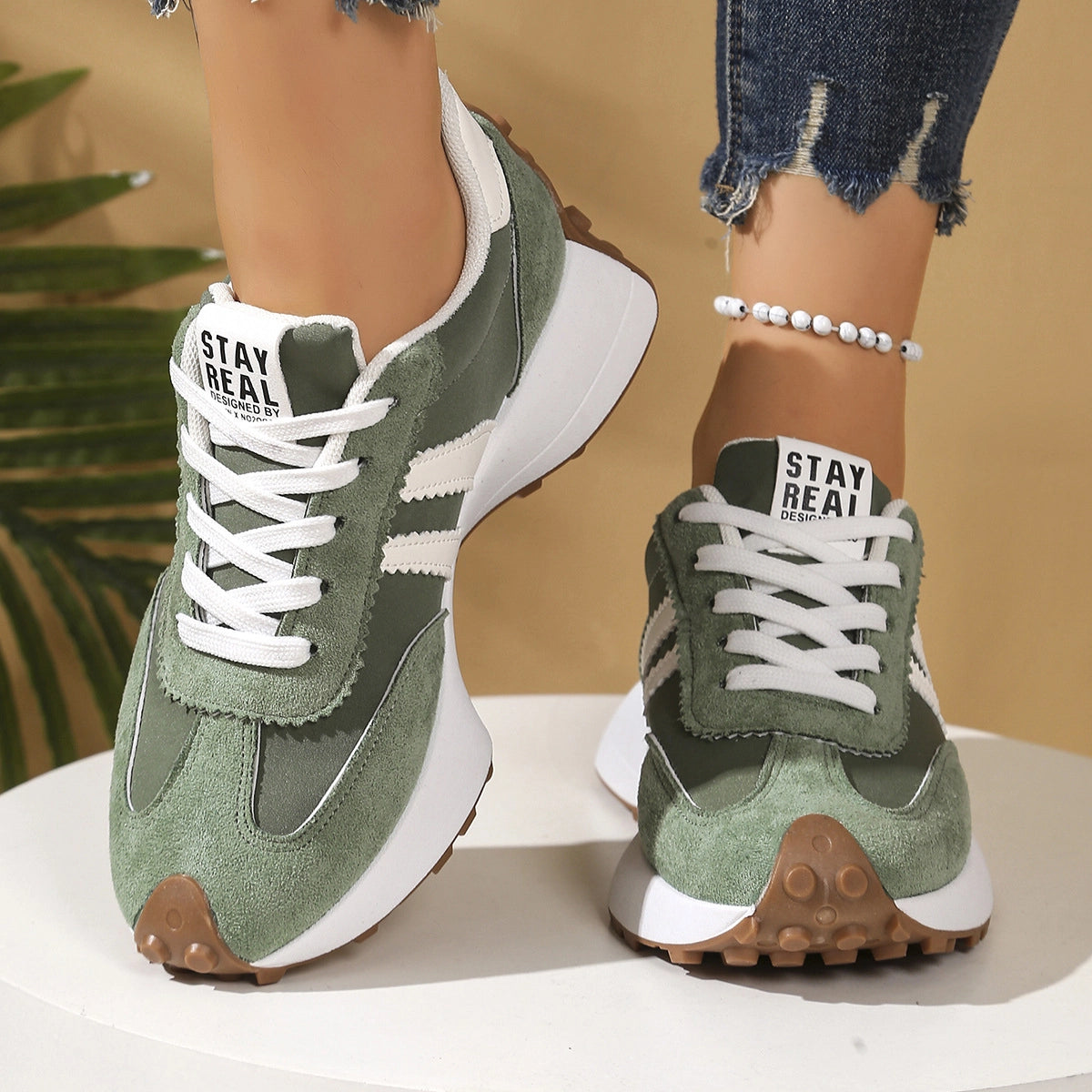 Stay Real Retro Platform Sneakers – Comfy Suede Chunky Sole Casual Shoes