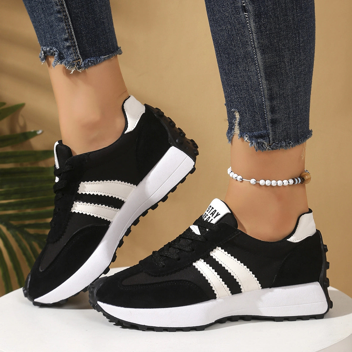 Stay Real Retro Platform Sneakers – Comfy Suede Chunky Sole Casual Shoes