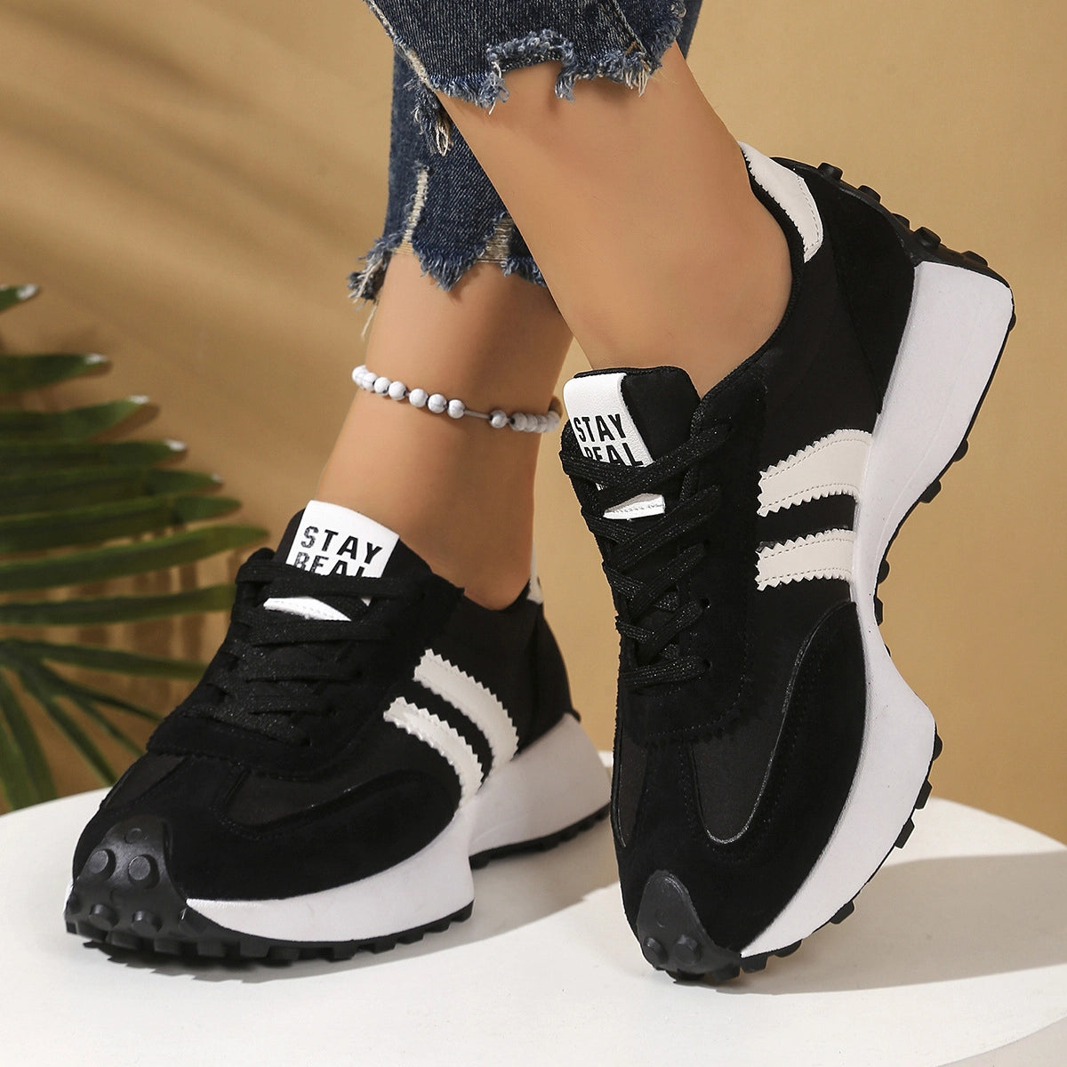 Stay Real Retro Platform Sneakers – Comfy Suede Chunky Sole Casual Shoes