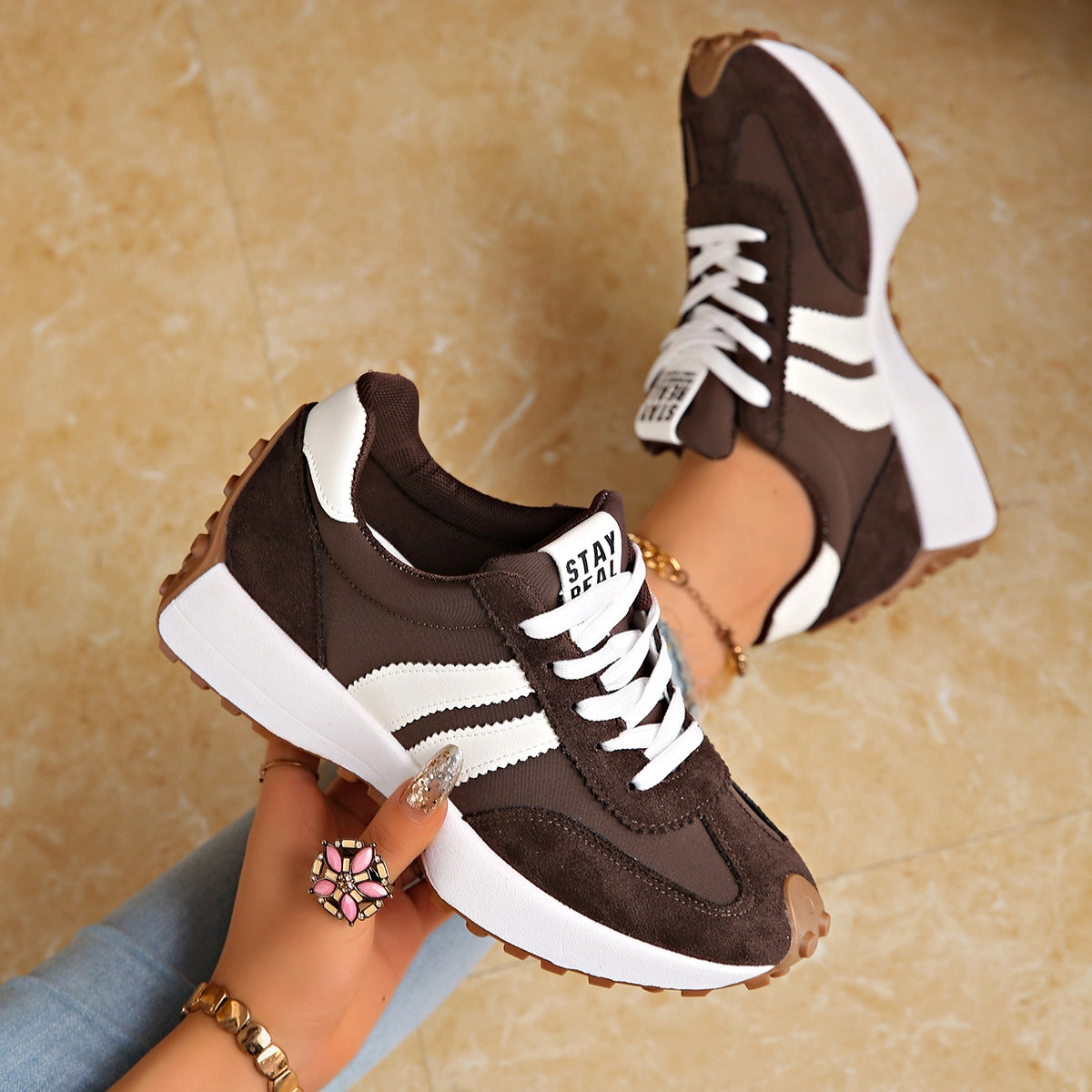 Stay Real Retro Platform Sneakers – Comfy Suede Chunky Sole Casual Shoes