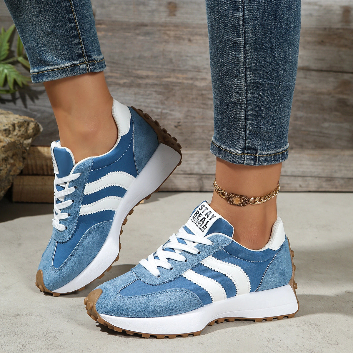 Stay Real Retro Platform Sneakers – Comfy Suede Chunky Sole Casual Shoes