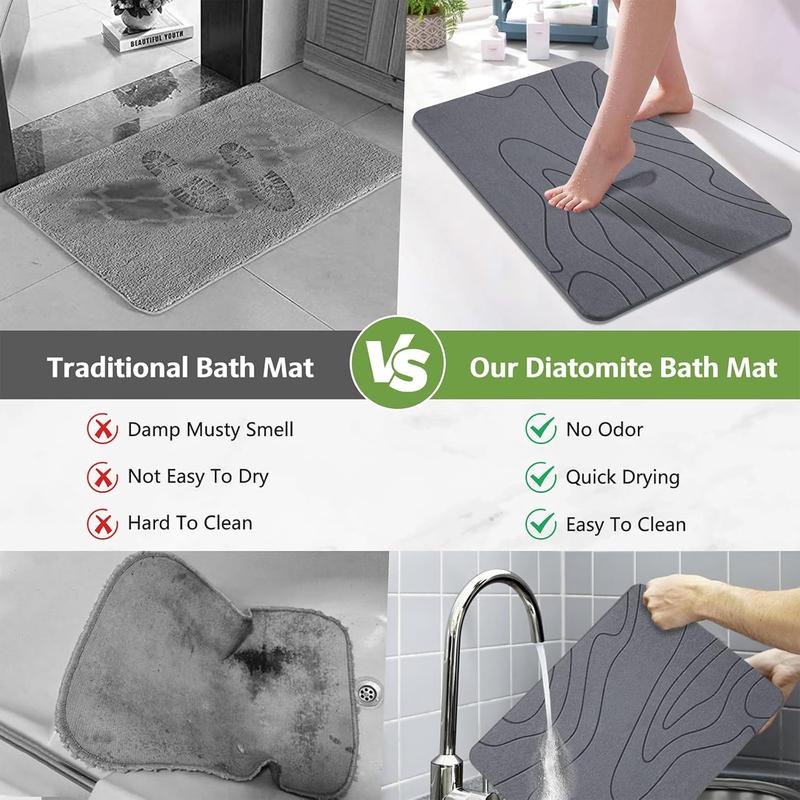 Diatomite Stone Bath Mat – Fast Water Absorption & Instant Dry Bathroom Rug