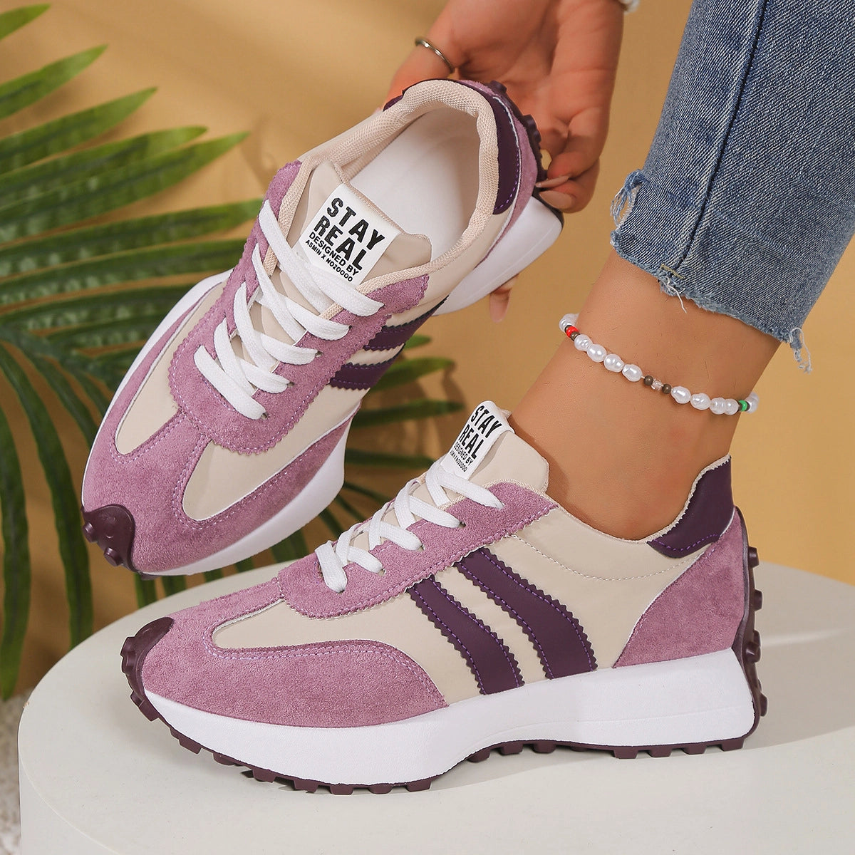 Stay Real Retro Platform Sneakers – Comfy Suede Chunky Sole Casual Shoes
