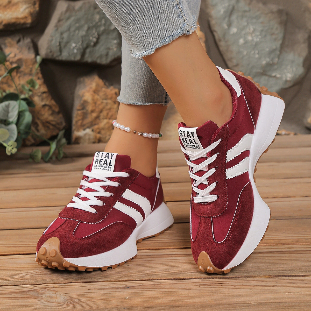 Stay Real Retro Platform Sneakers – Comfy Suede Chunky Sole Casual Shoes