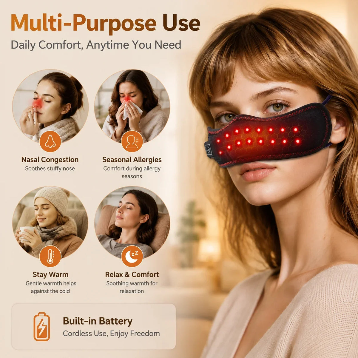 Rechargeable Heated Nose Warmer with Red Light | 3 Heat Settings