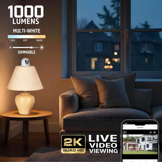 2K WiFi 5G Light Bulb Security Camera, 355° Rotation, 1000LM LED Light