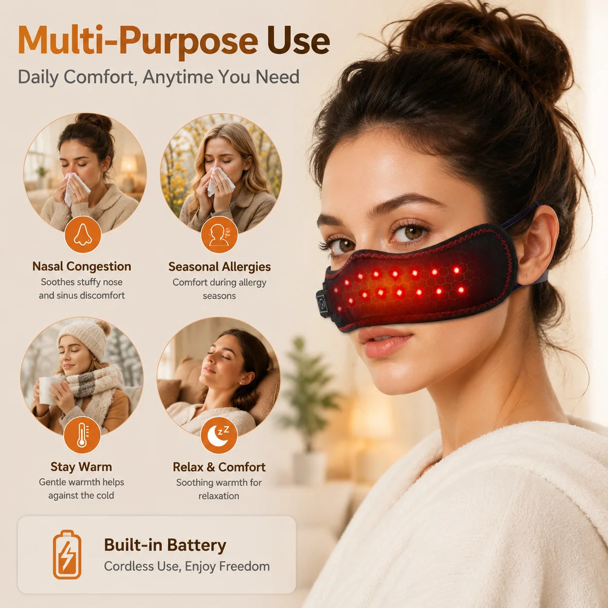 Rechargeable Heated Nose Warmer with Red Light | 3 Heat Settings