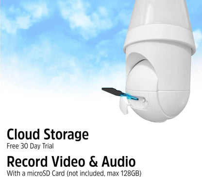 2K WiFi 5G Light Bulb Security Camera, 355° Rotation, 1000LM LED Light