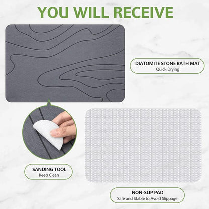 Diatomite Stone Bath Mat – Fast Water Absorption & Instant Dry Bathroom Rug